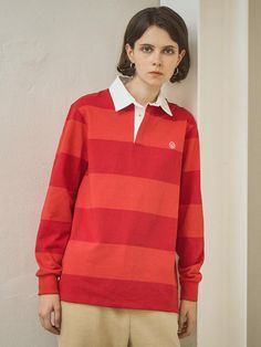 Composition : Cotton 100%Color : RedCountry of Origin : Republic of Korea Classic Red Top For Streetwear, Classic Red Tops For Streetwear, Classic Red Tops With Relaxed Fit, Classic Red Top With Relaxed Fit, Collar Tshirt, Composition, Top Outfits, Collar, The Originals