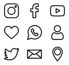 the icons for social media are shown in black and white, with one line drawn