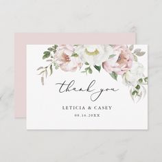 thank card with pink flowers and greenery