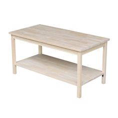 a white coffee table with two shelves on each side and one shelf below it that is made out of wood