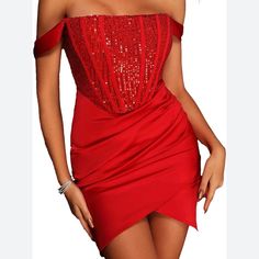 Size M Nwt Super Cute Has A Zipper In The Back Bella Barnett, Off Shoulder Mini Dress, Red Homecoming Dresses, Red Bodycon Dress, Black Off Shoulder, Short Gowns, Sequin Bodycon Dress, Mini Dress Fashion, Formal Party Dress