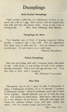 an old recipe for dumplings with instructions