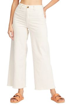 Dial in a retro vibe in these wide-legged pants cut to a cute, cropped length. 27 1/2" inseam; 22" leg opening; 12" front rise; 16" back rise (size 29) Zip fly with button closure Back patch pockets 98% cotton, 2% elastane Machine wash, tumble dry Imported Women's Clothing Floral Palazzo Pants, Striped Palazzo Pants, Womens Palazzo Pants, Black Harem Pants, Things I Need To Buy, Fall Pants, Free Falling, Cropped Wide Leg Pants, Billabong Women