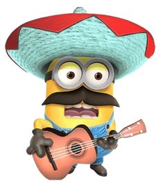 a cartoon character with a guitar and hat