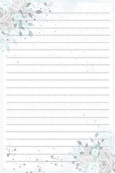 a pink and white floral letterhead with roses on the bottom, in front of a blank