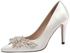 Elegant Satin Wedding Shoes, Satin Heels With Rhinestones For Wedding, Elegant White Satin Wedding Shoes, Glamorous Satin Wedding Heels, Wedding Shoes With Rhinestones, Crystal Embellished Wedding Heels, Elegant Rhinestone Wedding Shoes, Elegant Rhinestone Wedding Reception Shoes, Elegant Rhinestone Wedding Shoes For Reception