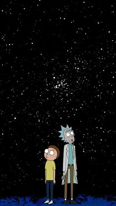 two people standing in the dark with stars above them and one person looking up at the sky