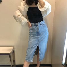 Midi Jean Skirt, Midi Jeans, Skirt High Waist, Pleated Shirt, Fall Skirts, Straight Skirt, Online Fashion Stores, Solid Dress, Jean Skirt