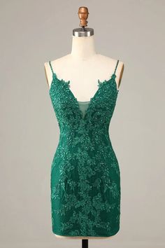 Sheath Spaghetti Straps Dark Green Short Homecoming Dress with Appliqu – Buyishang Dresses Emerald Green Lace Dress Short, Short Hoco Dresses Tight, Louisiana Chicken, Dark Green Prom Dresses, Senior Hoco, Homecoming Dresses Corset, Black Lace Formal Dress, Black Lace Evening Dress, Red Lace Prom Dress