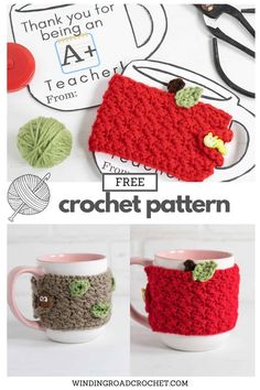 crocheted coffee mug cozyies with free pattern