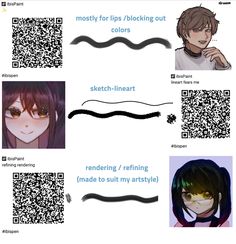 qr code for anime characters with different expressions and hair color options to choose from