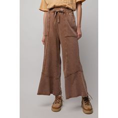 Chill Vibes Mineral Washed Terry Knit Wide Leg Pants in Choco Brown Chillin' just got a whole lot easier with these feeling-good wide-leg pants! These pants are crafted from mineral-washed terry knit fabric, creating a comfortable and stylish wide-leg silhouette. These pants feature side pockets, lined detailing, and a drawstring elastic waistband, creating a secure and flattering fit. With their easy fit and stylish design, these pants are perfect for everyday wear. Item Deets: 100% Cotton Hand wash cold Hang to dry Stretchy waistband Size Info: Small Waist:28" Length:37" Inseam:27" Medium Waist:30" Length:38.5" Inseam: 28.5" Large Waist: 32" Length:40" Inseam: 30" Shop all your favs + all the new at shoppoppyandseed.com + receive 15% off your first order! ❤ Return Policy: Even Exchange o Knit Wide Leg Pants, Consuela Bags, Bohemian Pants, Umgee Dress, Chill Vibes, Love Clothing, Feeling Good, Sweater Making, Plus Dresses