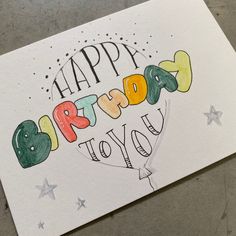 Happy Birthday karte mit Bubbleschrift Happy Birthday Wishes Drawing, Cute Happy Birthday Drawings, Happy Birthday Drawing Ideas, Handlettering Happy Birthday, Happy Birthday Clipart, Gallery Exhibit