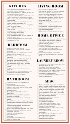 the kitchen cleaning checklist is shown in black and white, with orange trimmings