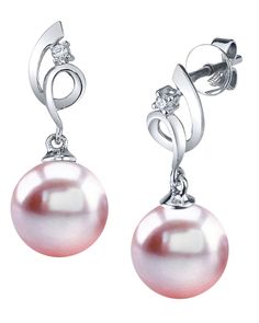 These beautiful earrings would make a beautiful match with our matching symphony pendant. These gorgeous 14K gold pearl earrings have beautiful 9mm AAAA quality pink freshwater pearls with a 'Very High' grade luster! Two beautiful diamonds adorn these romantic pearl earrings which exhibit all the beauty of pearls without traveling the distance! Classic Pink Dangle Earrings, Classic Pink Dangle Jewelry, Pink Pearl Earrings For Formal Occasions, Classic Pink Drop Earrings, Formal Pink Pearl Earrings, Elegant Pink Pearl Earrings For Anniversary, Elegant Pink Sterling Silver Jewelry, Classic Pink Pearl Drop Earrings, Classic Pink Pearl Drop Jewelry