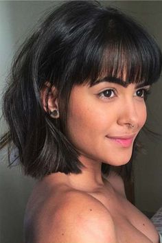 Short Hairstyle Women Thick Hair With Bangs, Thick Short Hair With Bangs, Thick Bangs Short Hair, Short Hair Cuts For Women With Bangs, Womens Short Bob Hairstyles, Short Hairstyle With Bangs, Short Trendy Haircuts For Women, Haircuts Trendy, Thick Bangs