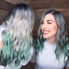 Grey And Green Hair, Silver Gray Hair, White Ombre Hair, Bob Pendek, Mint Green Hair, Mint Hair, Teal Hair, Green Wig, Grey And Green