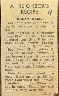 an old recipe for a neighbor's recipe