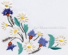 an embroidered border with daisies and other flowers