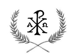 an emblem with two crossed spears and the letter s on it, surrounded by laurels