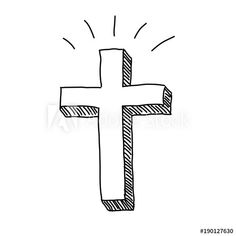 a hand drawn cross with rays coming out from the top royalty illustration on white background