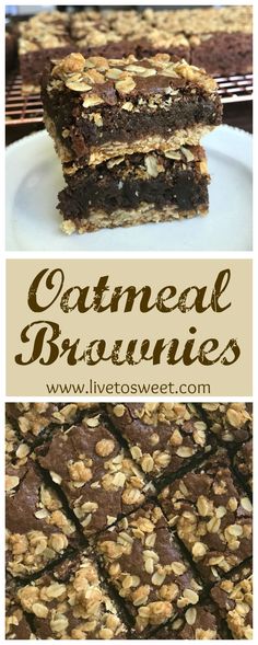 Oatmeal BrowniesSoftfudgy brownies with a crispbuttery oatmeal crust. Brownies With Oatmeal, Chocolate Oatmeal Brownies, Oatmeal Brownies Recipe, Oatmeal Brownies, Gf Bars, Beginner Baking, Beginner Baking Recipes, Baking Room, Oatmeal Crust