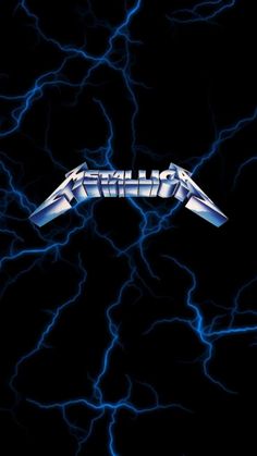 an image of the metallic logo on a black background with blue lightning bolts in the background