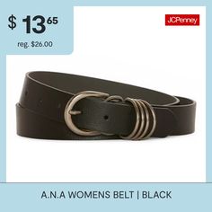 This a.n.a women's belt is a chic style to add to your accessory rotation. Made from smooth faux leather, this belt also has a silver-tone buckle and rings. Wear it over a dress to define your silhouette or with pants.Strap Width: 1.25 InchesBase Material: 70% Polyurethane, 30% Bonded LeatherBelt Width: 1 1/4 InCare: Dry Flat, Spot CleanCountry of Origin: Imported Formal Belts For Spring, Spring Leather Belt With Buckle Closure, Adjustable Spring Belt With Buckle, Modern Belts For Spring, Belt Shop, Suspender Belt, Black Belt, Belts For Women, Suspenders