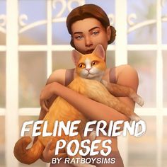 a woman holding a cat in her arms with the caption feline friend poses