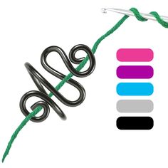 a pair of scissors and some green string on a white background with color swatches