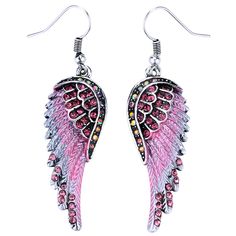 PRICES MAY VARY. Wing measures 1.5 inch long, 0.6 inch wide, earrings overall length is 2.25 inch Copper with antique silver plated, lead & nickle free, hypoallergenic for sensitive ears Crystal & AB crystals, some stones show different colors from different angles, we call them AB crystals Great angel wing accessories, these earrings add to any outfit without being too heavy or bulky, there are matching necklaces, brooch pendants, rings in our store Comes in a beautiful jewelry box, a thoughtfu Pink Metal Crystal Earrings, Pink Metal Pierced Jewelry, Hypoallergenic Silver Crystal Earrings, Hypoallergenic Metal Crystal Earrings, Guardian Angel Wings, Angel Wings Earrings, Purple Drop Earrings, Wings Earrings, Angel Wings Heart