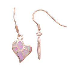 Add a lovely touch to your look when you don these captivating lab-created pink opal heart earrings.EARRING DETAILSLength: 1.14 in. Backings: fishhookMetal: sterling silverPlating: 14k goldPackaging: boxedSTONE DETAILSStone type: lab-created pink opalTotal weight: 2 1/2 ct.Setting: inlayGemstones may have been treated to enhance their appearance. Special care may be required.  Size: One Size. Gender: female. Age Group: adult. Material: Gold Over Sterling. Nickel-free Pink Heart Cut Jewelry, Pink Double Heart Pierced Jewelry, Pink Double Heart Jewelry With Matching Earrings, Pink Gold Heart Earrings For Gift, Rose Gold Ear Wire Jewelry For Valentine's Day, Nickel-free Heart-shaped Rose Gold Earrings, Rose Gold Pink Opal Jewelry Gift, Pink Opal Jewelry For Gift, Heart Drop Earrings