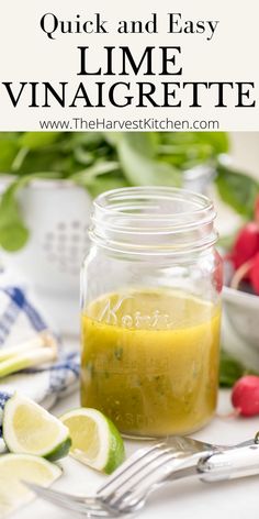 a mason jar filled with lemon and lime vinaigrette