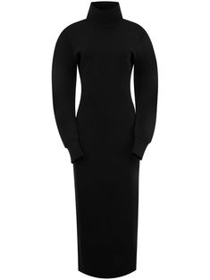 black wool blend high neck long sleeves straight hem mid-length Midi Dress Black, Wardrobe Edit, Yoko London, High Neck Long Sleeve, Boots Fall, Exclusive Fashion, Lady Dior, Black Midi Dress, Black Wool