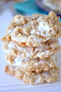 three oatmeal cookies stacked on top of each other