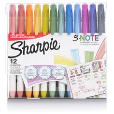 sharpie fineliners 12 assorted colors in display box with note book and markers