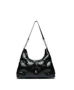 out of stock Black Trendy Double Handle Baguette Bag, Black Trendy Baguette Bag With Double Handle, Trendy Black Baguette Bag With Double Handle, Black Large Capacity Baguette Bag For Evening, Black Baguette Bag With Large Capacity For Evening, Trendy Black Baguette Bag For Shopping, Trendy Black Baguette Bag With Detachable Handle, Black Hobo Shoulder Bag With Gunmetal Hardware, Black Hobo Bag With Gunmetal Hardware