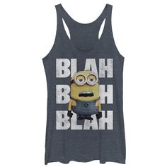 Learn a little Minionese with the help of the Despicable Me Minion T-Shirt! Your favorite banana-loving henchmen, the Minions, can't take their eyes (or eye) off of these hilarious Despicable Me shirts! Be one of Gru's sidekicks and sing the Minions' favorite "Babababa... potato" song all day long with a cool Minion tee today. Size: small. Color: navy blue heather. Gender: female. Age Group: adult. Pattern: Fictitious Character. Material: Polyester. Minion T Shirt, Captain Marvel Costume, Planet Logo, The Minions, Marvel Costumes, Comics Girls, Tank Design, Tanktop Girl, Tank Girl