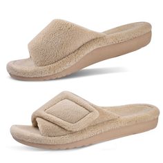 PRICES MAY VARY. 【ARCH SUPPORT SLIPPERS FOR WOMEN】:Fuzzy adjustable open toe design with ultimate soft micro-terry coral fleece upper could give your sensitive feet a customized comfort,keep feet breathable and cozy especially in summer.Hook-and-loop velcro closure make the orthotic slippers suitable for different foot types,no matter you have narrow or wide feet, or a high instep. Women's Fuzzy Slide Slippers with Arch Support!
 The furry orthotic sandal slippers with arch support and nonslip l Support Slippers, Slippers For Ladies, Slippers With Arch Support, Sandal Slippers, Fuzzy Slides, Slide Slippers, Slippers For Women, Women's Slippers, House Slippers