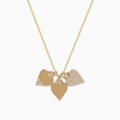 Effy Novelty 14K Yellow Gold Diamond Hearts Pendant 14k Gold Heart Charm Necklace, Elegant Yellow Gold Heart Necklace With Charms, Gold Diamond Heart Charm Necklace, Gold Heart-shaped Diamond Charm Necklace, 14k Yellow Gold Heart Necklace, 14k Yellow Gold Heart Necklace Fine Jewelry, 14k Gold Double Heart Charms Jewelry, Elegant 14k Gold Heart Necklace With Charms, Yellow Gold Heart Cut Charm Necklace