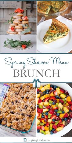 the spring brunch menu is shown with different desserts and pastries on it