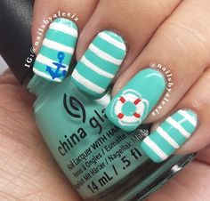 Beach Anchor Nail Art, Bright Nail Art, Cruise Nails, Nautical Nails, Sea Nails, China Nails, Polka Dot Nails, Diy Nail Designs, Short Nail Designs