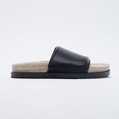 Nwt. Zara Black Quilted Flat Sandals With Jute, Quilted Upper, Jute-Lined Insole, Outsole With Raised Detail. Sole Height: 2.5 Cm. / 0.9″. Size 10. Ref. 3621/710. Sh 20 Black Rubber Sole Mules For The Beach, Black Rubber Sole Mules For Beach, Black Mules With Rubber Sole For Beach, Summer Black Mules With Woven Sole, Beach Black Mules With Textured Footbed, Black Summer Beach Mules, Black Open Toe Mules With Woven Sole, Summer Leather Espadrilles With Textured Footbed, Black Open Toe Summer Espadrilles