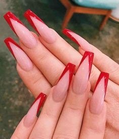 Long Red Nails, Long Nail Art, Red Acrylic Nails, Smink Inspiration, French Tip Acrylic Nails, Glamorous Nails, Long Acrylic Nails Coffin, Rose Nails, Christmas Nails Acrylic