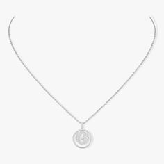 White Gold Diamond Necklace Lucky Move | Messika 07397-WG Messika Jewelry, White Gold Diamond Necklace, Diamond Jewel, Gold Diamond Necklace, Metal Necklaces, High Jewelry, White Gold Diamonds, Luxury Jewelry, Pink And Gold