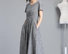 Linen Dress gray linen dress linen hip dress plus size | Etsy Fitted Linen A-line Maxi Dress, Gray Knee-length Midi Dress For Summer, Gray Knee-length Summer Midi Dress, Chic Linen Dress With Asymmetrical Hem, Fitted A-line Linen Dress, Fitted A-line Linen Maxi Dress, Fitted Linen Maxi Dress For Spring, Spring Fitted Maxi Linen Dress, Fitted Linen Sundress