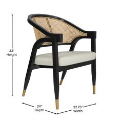 an image of a chair with measurements for the back and armrests on it