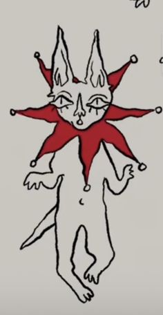 a drawing of a cat wearing a red scarf