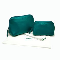 Vegan Leather Dimensions: Large Pouch: 9" L x 5" W Small Pouch: 6" L x 4" W Luxury Green Pouch For Everyday Use, Luxury Green Rectangular Pouch, Green Travel Clutch With Dust Bag Included, Elegant Green Pouch Wallet, Elegant Green Wallets For Travel, Elegant Green Bag With Zipper Pouch, Gem Diamonds, Large Pouch, Small Pouch