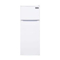 a white refrigerator freezer sitting on top of a white floor next to a wall